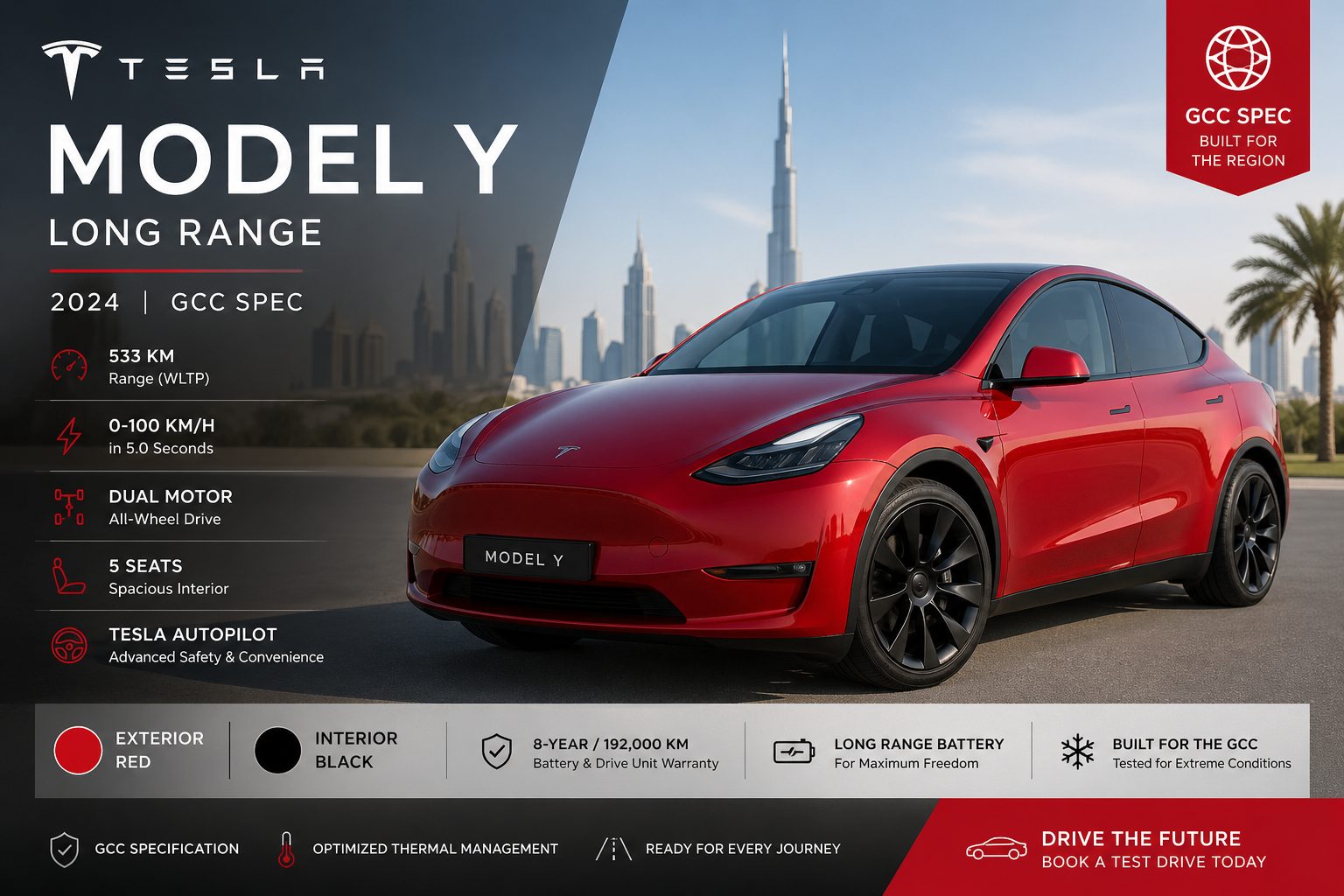 Tesla Model Y Long Range 2023 — Red