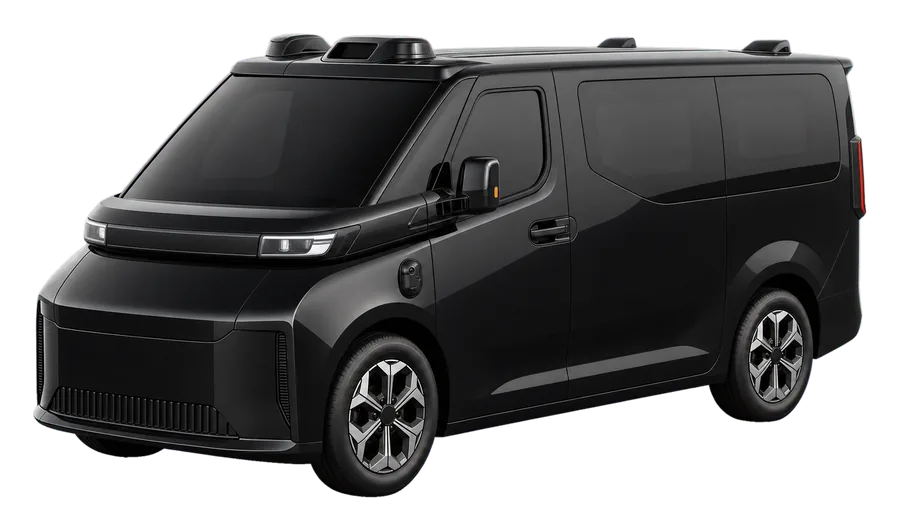 Illustration of the WeRide Robotaxi GXR van in plain black