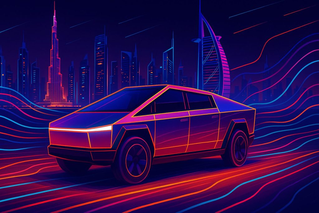 Cybertruck on the road in Dubai