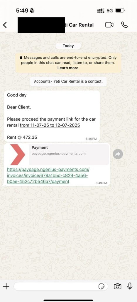 Rent Tesla Payment via Whatsapp