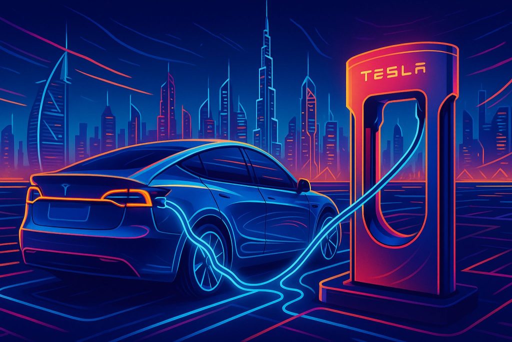 Tesla Model 3 Supercharging in Dubai