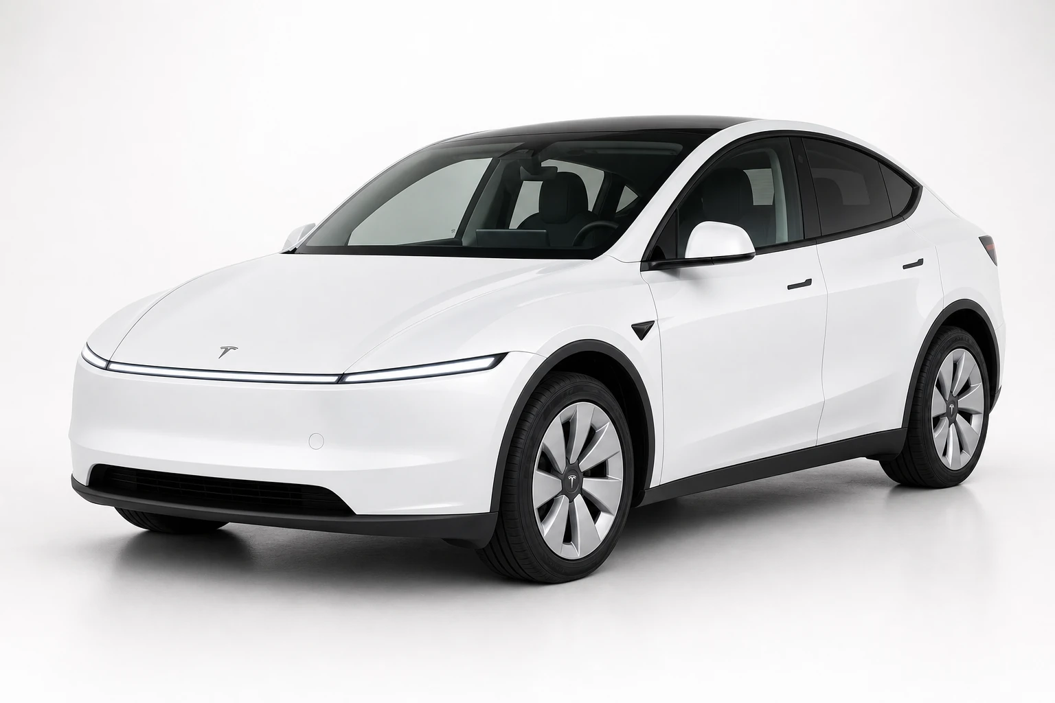 Facelift Tesla Model Y - Pearl White - 19-inch Gemini wheels - front three-quarter view