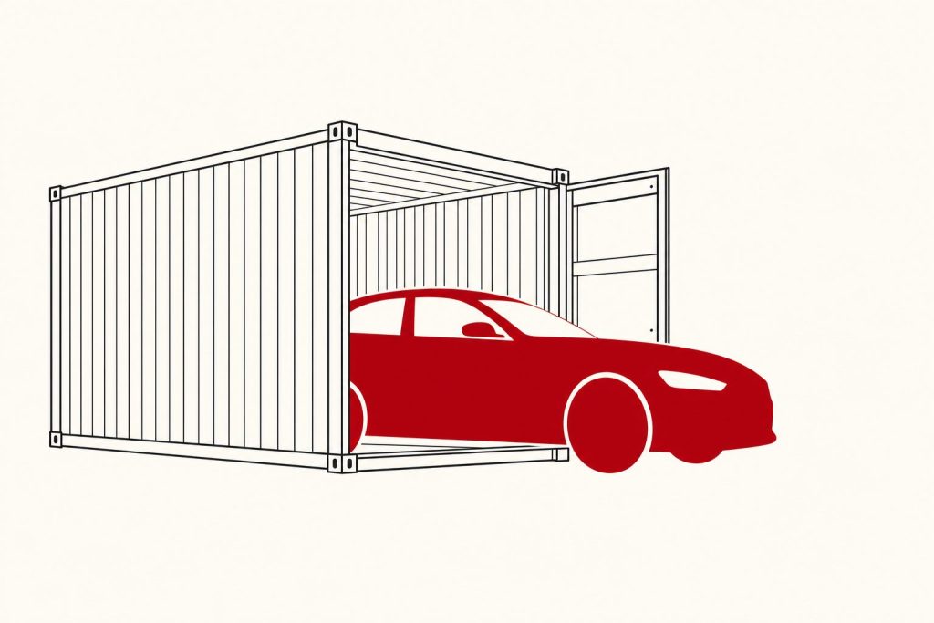 GCC versus import, a car emerging from a shipping container